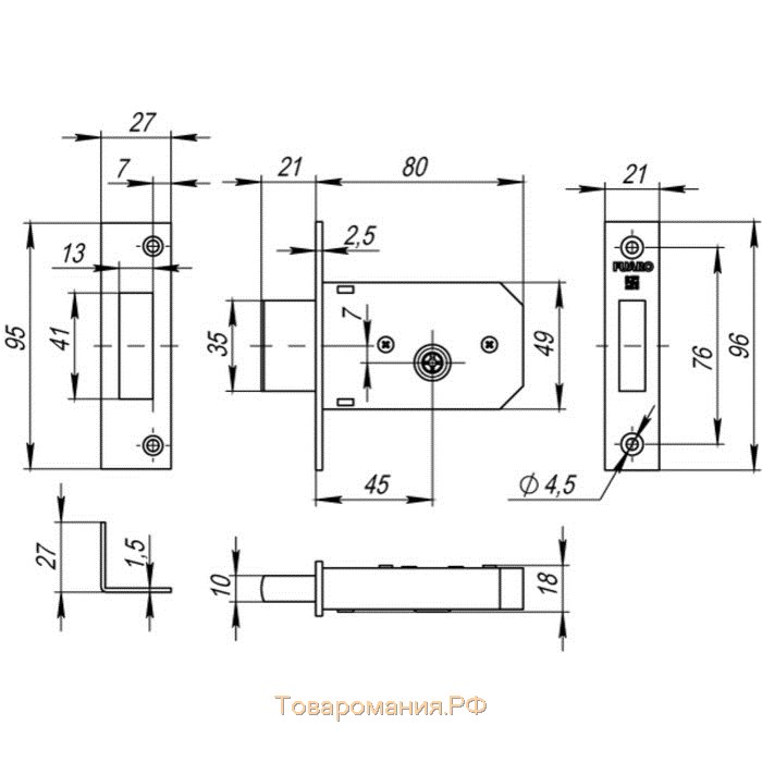 Замок врезной Fuaro 200 F CP, 3 ключа, цвет хром