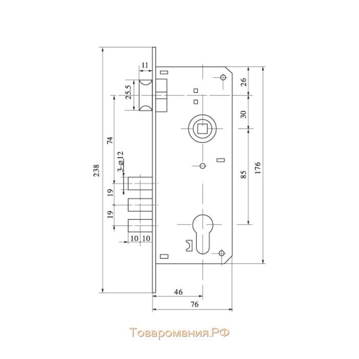 Замок врезной Fuaro SET F9013 SN/CP, с ручкой, цвет матовый хром/хром