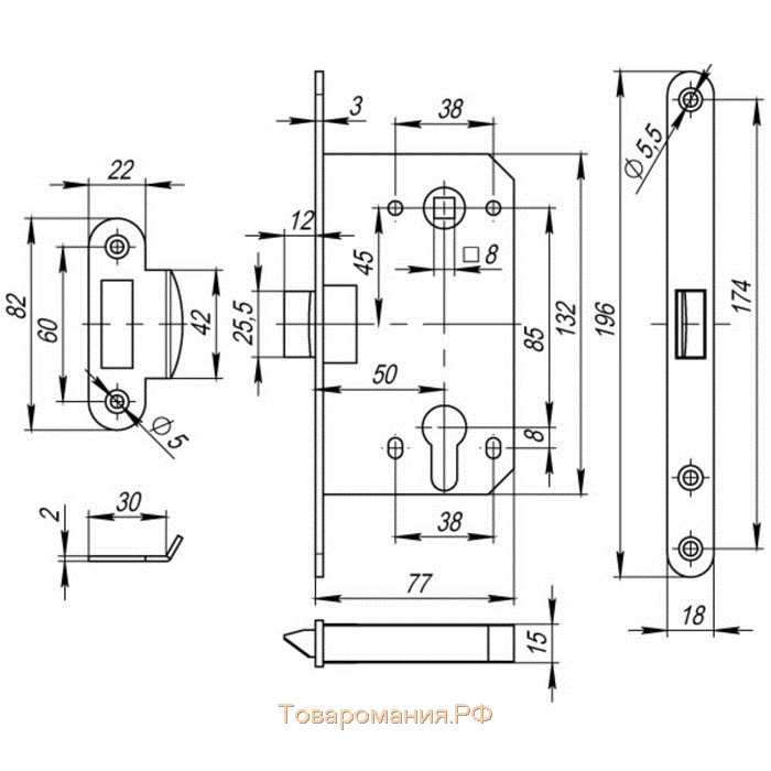 Корпус замка Fuaro PLASTIC P85C-50 SN, цвет матовый хром