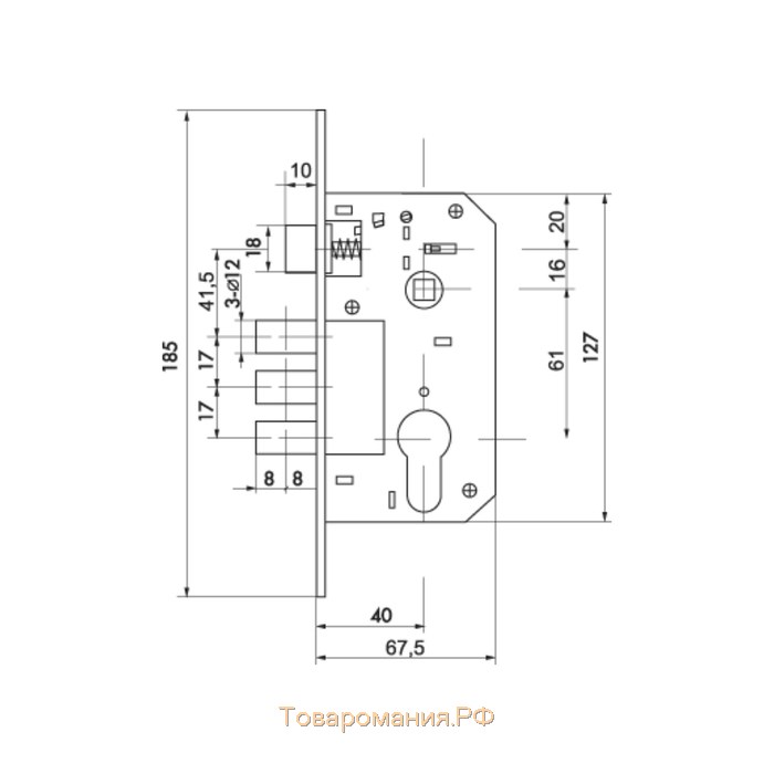 Корпус замка Fuaro SET F1511W/B AB, с ручкой, цвет бронза