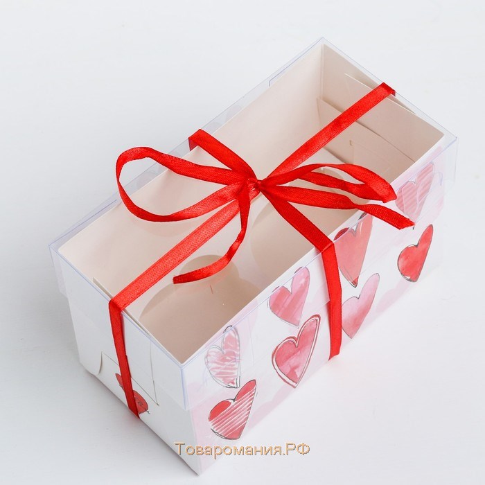 Коробка для капкейков, кондитерская упаковка, 2 ячейки «Любви», 16 х 8 х 10 см