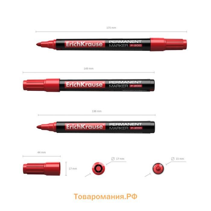 Маркер перманентный 0.8-2.2 мм, ErichKrause P-200, красный