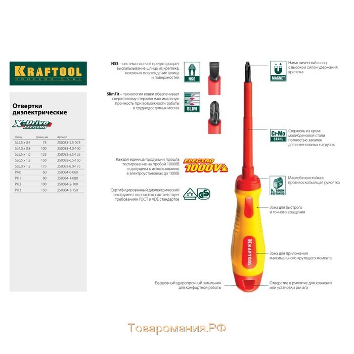 Набор отверток KRAFTOOL 250088-H8, высоковольтные, индикатор, до 1000 В