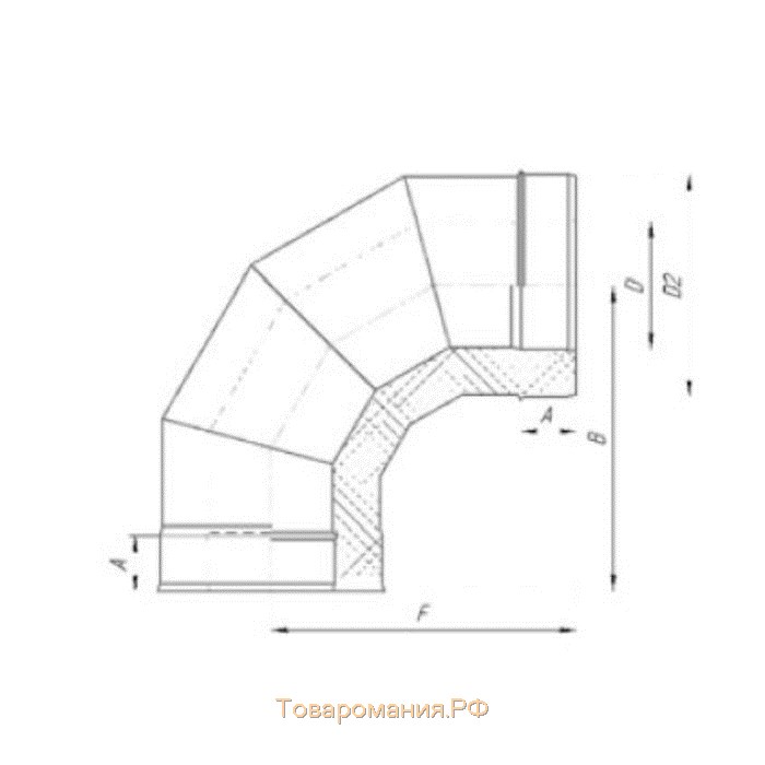 Сэндвич-Отвод 90°, d 180 × 260 мм, нерж/нерж, 1.0 мм/0.5 мм