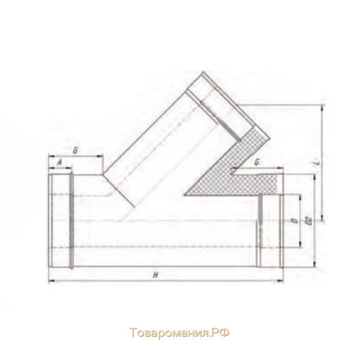 Сэндвич-Тройник 135°, d 120 × 200 мм, нерж/нерж, 0.5 мм/0.5 мм