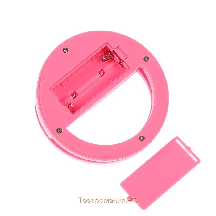 Светодиодная кольцевая лампа для телефона AKS-03, от батареек, 3 режима, розовая