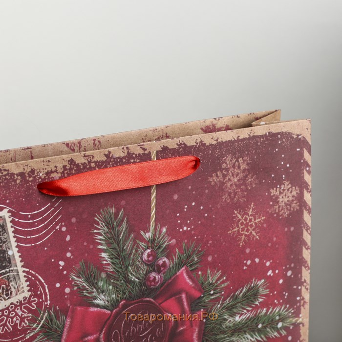 Пакет крафтовый вертикальный «Новогодняя посылочка от Дедушки Мороза», L 31 х 40 х 9 см, Новый год