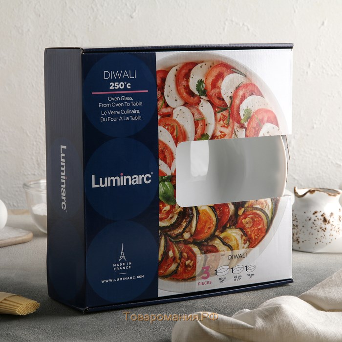 Набор форм для запекания Luminarc Diwali, 3 шт: 1,3 л, 2 л, 2,8 л, стеклокерамика, цвет белый