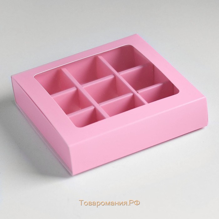 Коробка под 9 конфет с обечайкой, розовый, 14,5 х 14,5 х 3,5 см