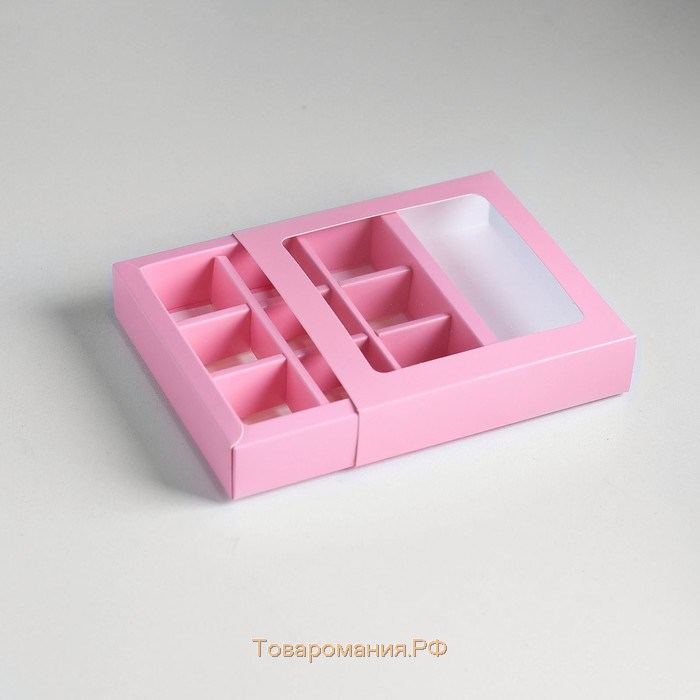 Коробка под 9 конфет с обечайкой, розовый, 14,5 х 14,5 х 3,5 см