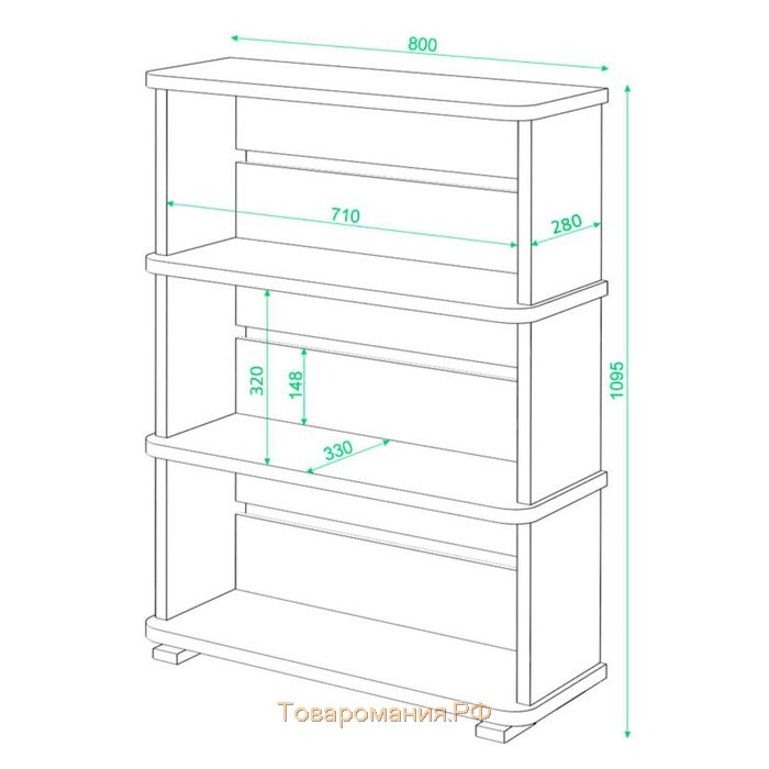 Стеллаж, 800 × 330 × 1100 мм, цвет нельсон