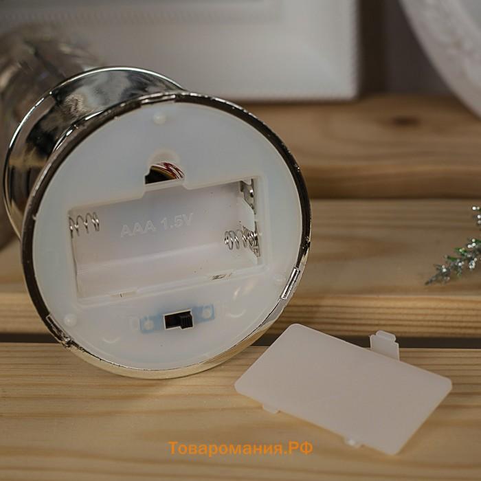 Светодиодная фигура «Свеча серебристая» 7 × 20 × 7 см, пластик, блёстки, батарейки АААх2 (не в комплекте), свечение тёплое белое