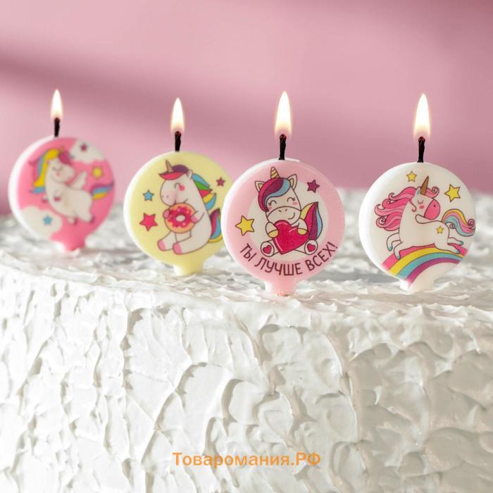 Набор свечей в торт "Единорожки", размер 1 свечи 4×4,4см, 4 шт