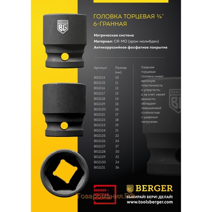 Головка торцевая BERGER BG2121, ударная, 17 мм, 1/2"