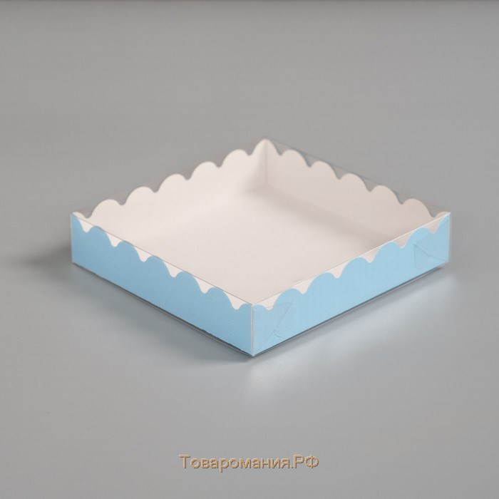 Коробочка для печенья с PVC крышкой, голубая, 12 х 12 х 3 см