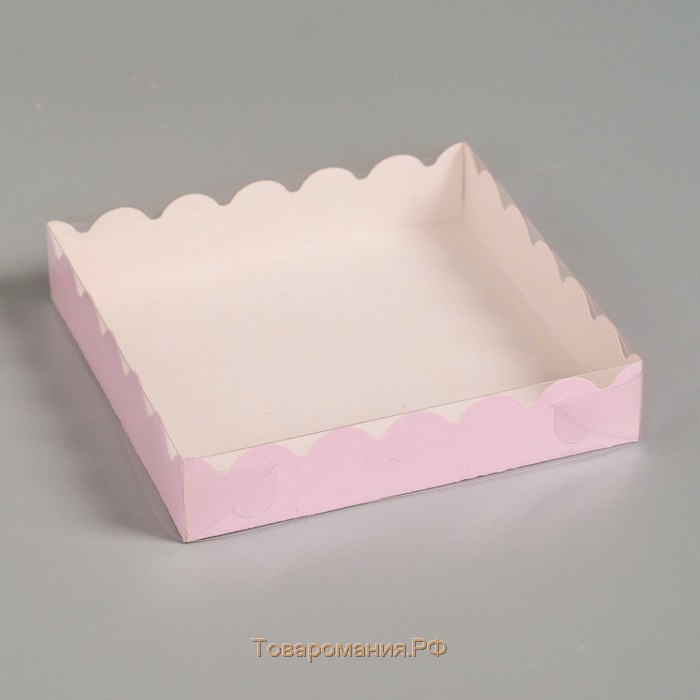Коробочка для печенья с PVC крышкой, розовая, 12 х 12 х 3 см