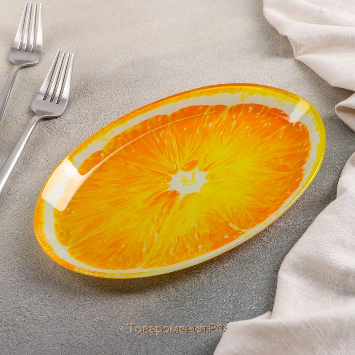 Блюдо стеклянное сервировочное овальное «Сочный апельсин», 24,5×15 см, цвет оранжевый