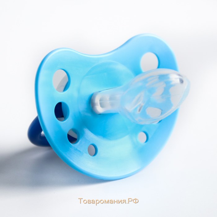 Соска - пустышка силиконовая ортодонтическая «Панда», от 3 мес., цвет голубой