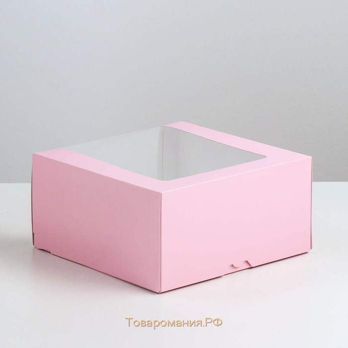 Кондитерская упаковка с окном "Мусс", розовый, 23,5 х 23,5 х 11,5 см