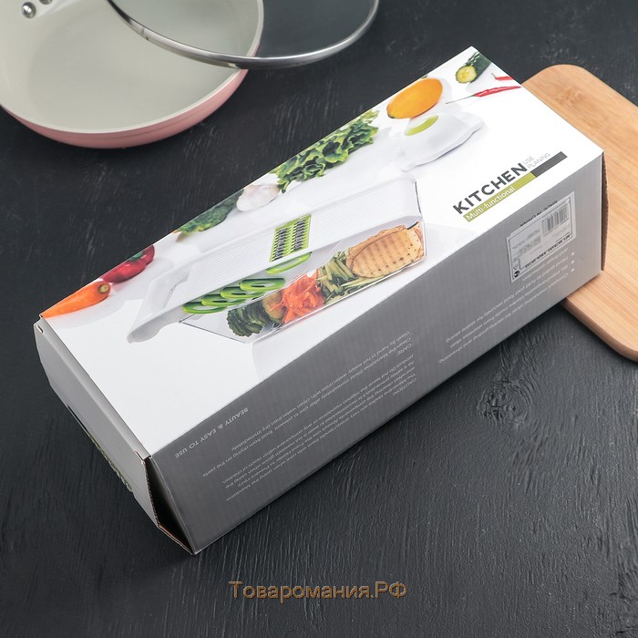 Тёрка с лотком Vegan, 6 насадок, 30×10,5×11 см, цвет зелёный, овощечистка металлическая, цвет красный