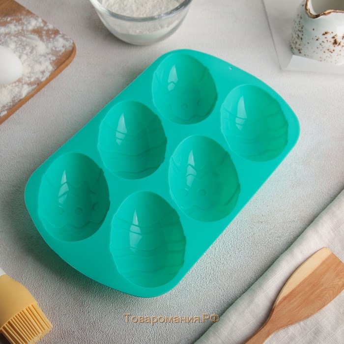 Форма для выпечки «Пасха. Пасхальные яйца», силикон, 32,5×19,5 см, 6 ячеек (9,7×6,8 см), цвет красный