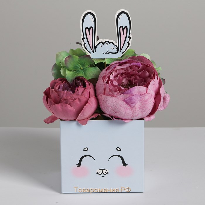 Коробка для цветов с топпером «Зайчик», 10 х 10 х 12 см