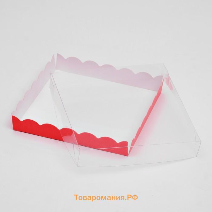 Коробочка для печенья с PVC крышкой, красная, 18 х 18 х 3 см