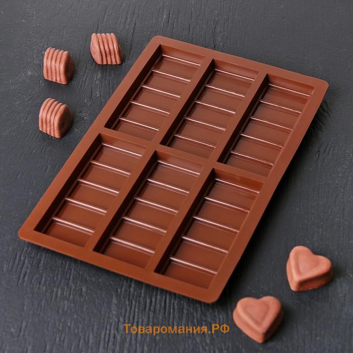 Форма для шоколада «Плитка», силикон, 26×17×1,5 см, 6 ячеек (11,3×4,4 см), цвет коричневый