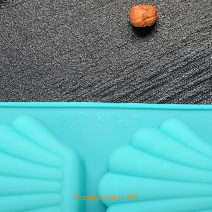 Форма для выпечки «Устрица», силикон, 30×17×2,6 см, 8 ячеек (7,2×6,2 см, цвет МИКС