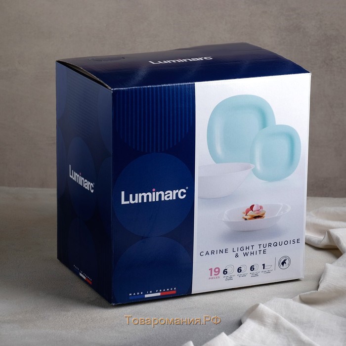 Сервиз столовый Luminarc Carine Light, стеклокерамика, 19 предметов, цвет белый и бирюзовый