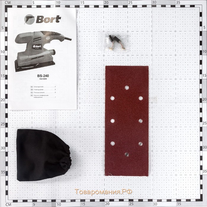 Вибрационная шлифмашина Bort BS-240, 200 Вт, 12000 об/мин, подошва/лента 90х187/240 мм