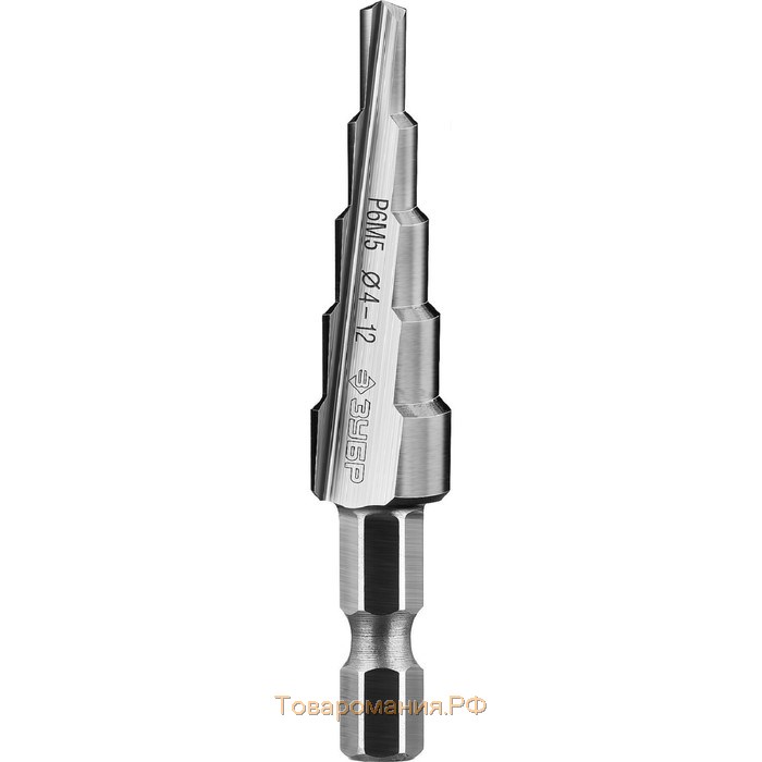 Сверло ступенчатое "ЗУБР" 29670-4-12-5_z01, d 4-12 мм, 5 ступеней, шестигранный хвостовик