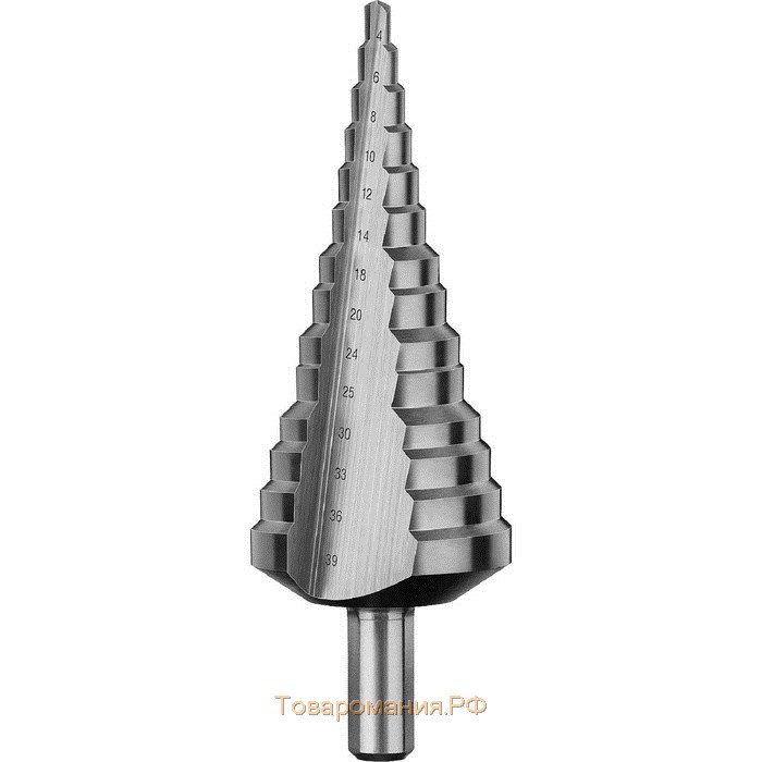 Сверло ступенчатое "ЗУБР" 29670-4-39-14_z01, 4-39 мм, 14 ступеней, трехгранный хвостовик