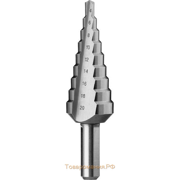 Сверло ступенчатое "ЗУБР" 29670-4-20-9_z01, 4-20 мм, 9 ступеней, трехгранный хвостовик