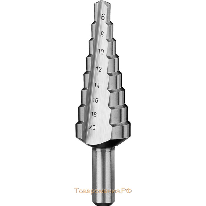 Сверло ступенчатое "ЗУБР" 29670-6-20-8_z01, 6-20 мм, 8 ступеней, трехгранный хвостовик