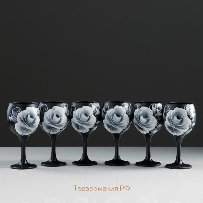 Набор бокалов для вина "Розы" 6 шт, 220 мл, микс