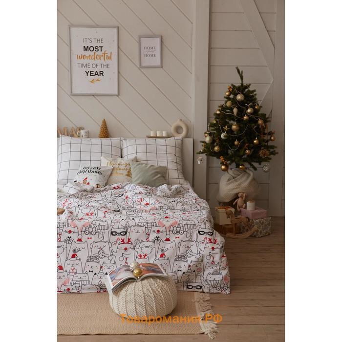 Новый год. Постельное белье  1.5 сп Xmas cat 143*215 см, 150*214 см, 70*70 см - 2 шт