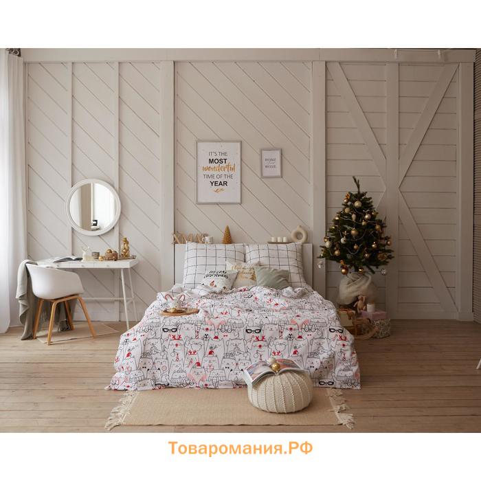 Новый год. Постельное белье  Дуэт Xmas cat 143*215 см - 2 шт, 240*220 см, 70*70 см - 2 шт