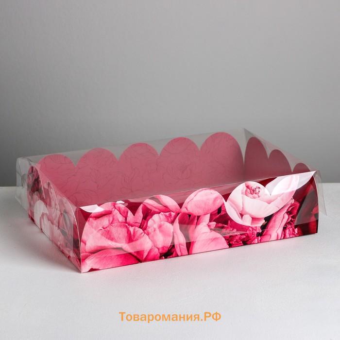 Коробка для печенья, кондитерская упаковка с PVC крышкой, Enjoy every moment, 20 х 30 х 8 см
