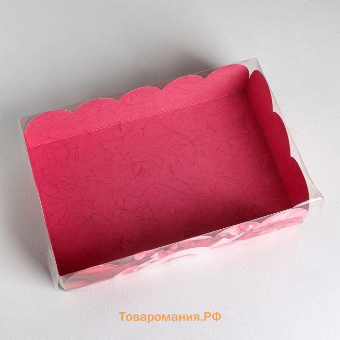 Коробка для печенья, кондитерская упаковка с PVC крышкой, Enjoy every moment, 20 х 30 х 8 см