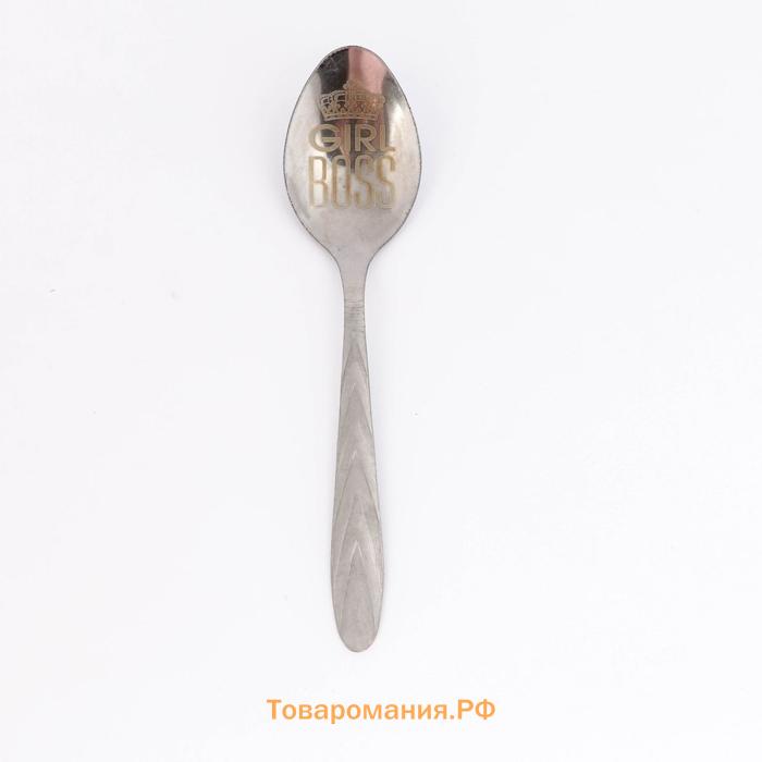 Ложка чайная с гравировкой Girl boss, на подарочной открытке, 3×14 см