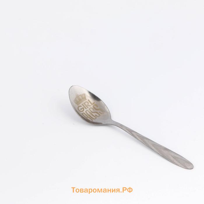 Ложка чайная с гравировкой Girl boss, на подарочной открытке, 3×14 см