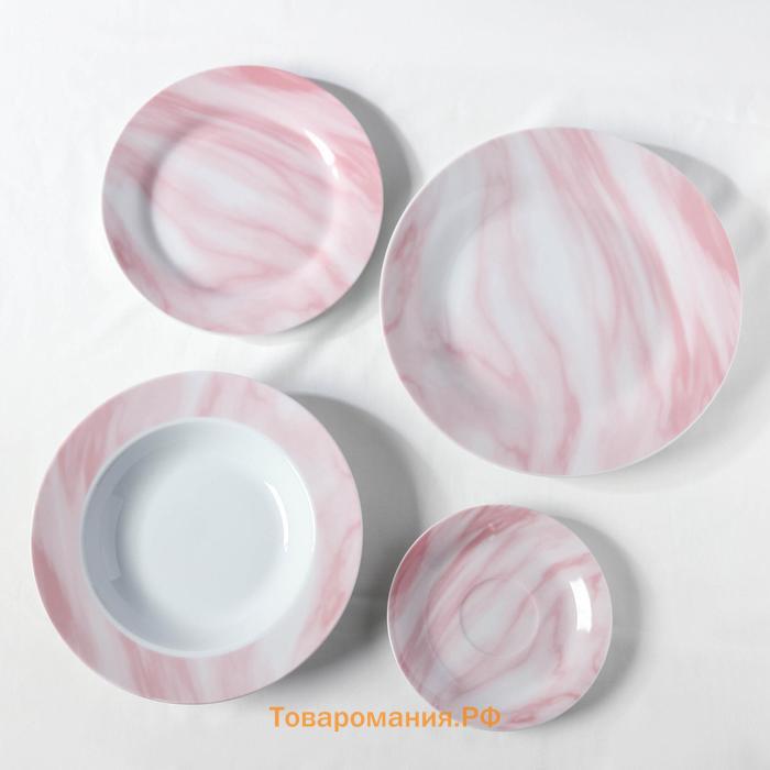Набор керамической посуды «Мрамор», 24 предмета: тарелки d=19/21/24 см, чайная пара 200 мл, цвет розовый
