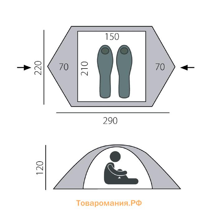 Палатка BTrace Point 2+, двухслойная, 2-местная, цвет зелёный