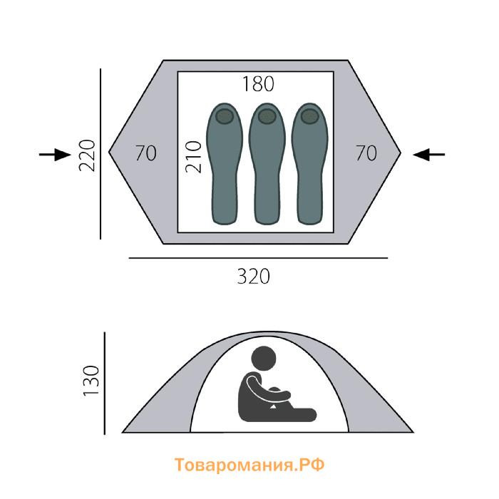 Палатка BTrace Point 3, двухслойная, 3-местная, цвет зелёный