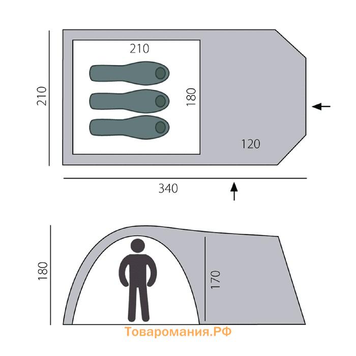 Палатка BTrace Element 3, двухслойная, 3-местная, цвет зелёный