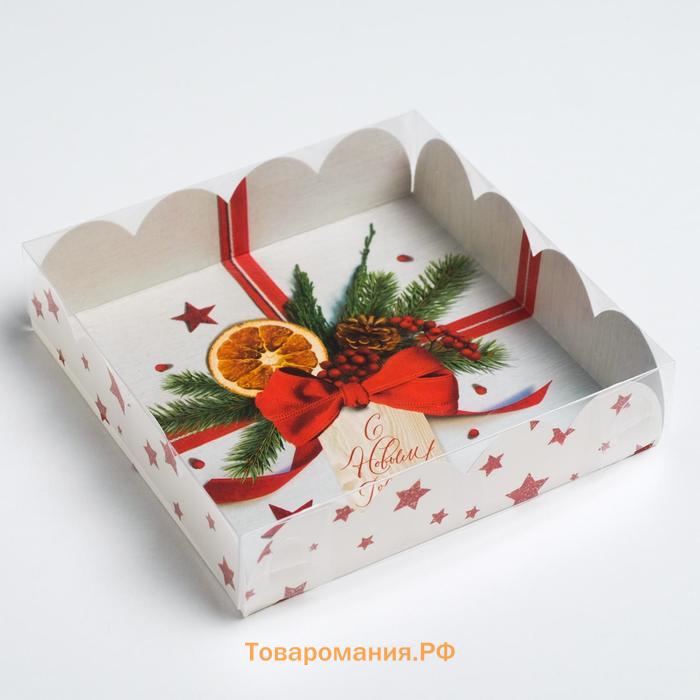 Коробка для кондитерских изделий с PVC крышкой «С Новым годом!», 13 х 13 х 3 см, Новый год