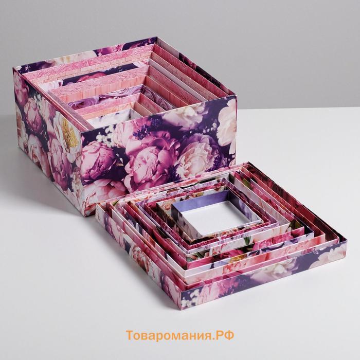 Набор коробок 10 в 1, упаковка подарочная, «Цветочный», 10.2 х 10.2 х 6‒28.2 х 28.2 х 15 см