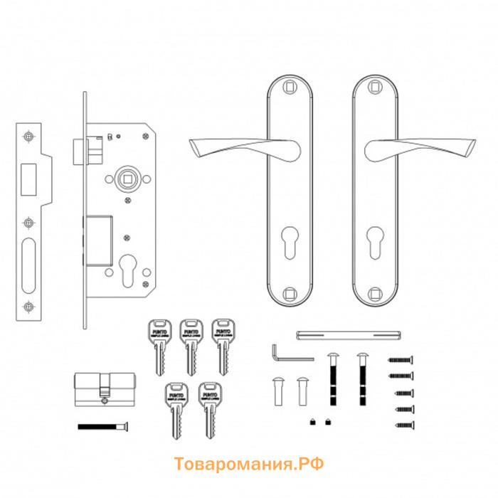 Замок врезной цилиндр., с защёлкой, с ручкой KIT P90 4585/3, 5 кл., цвет матовый никель