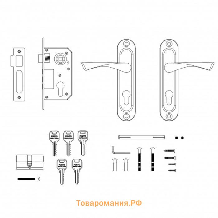 Замок врезной цилиндр., с защёлкой с ручкой KIT P15 4061/3, 5 кл., цвет матовый никель